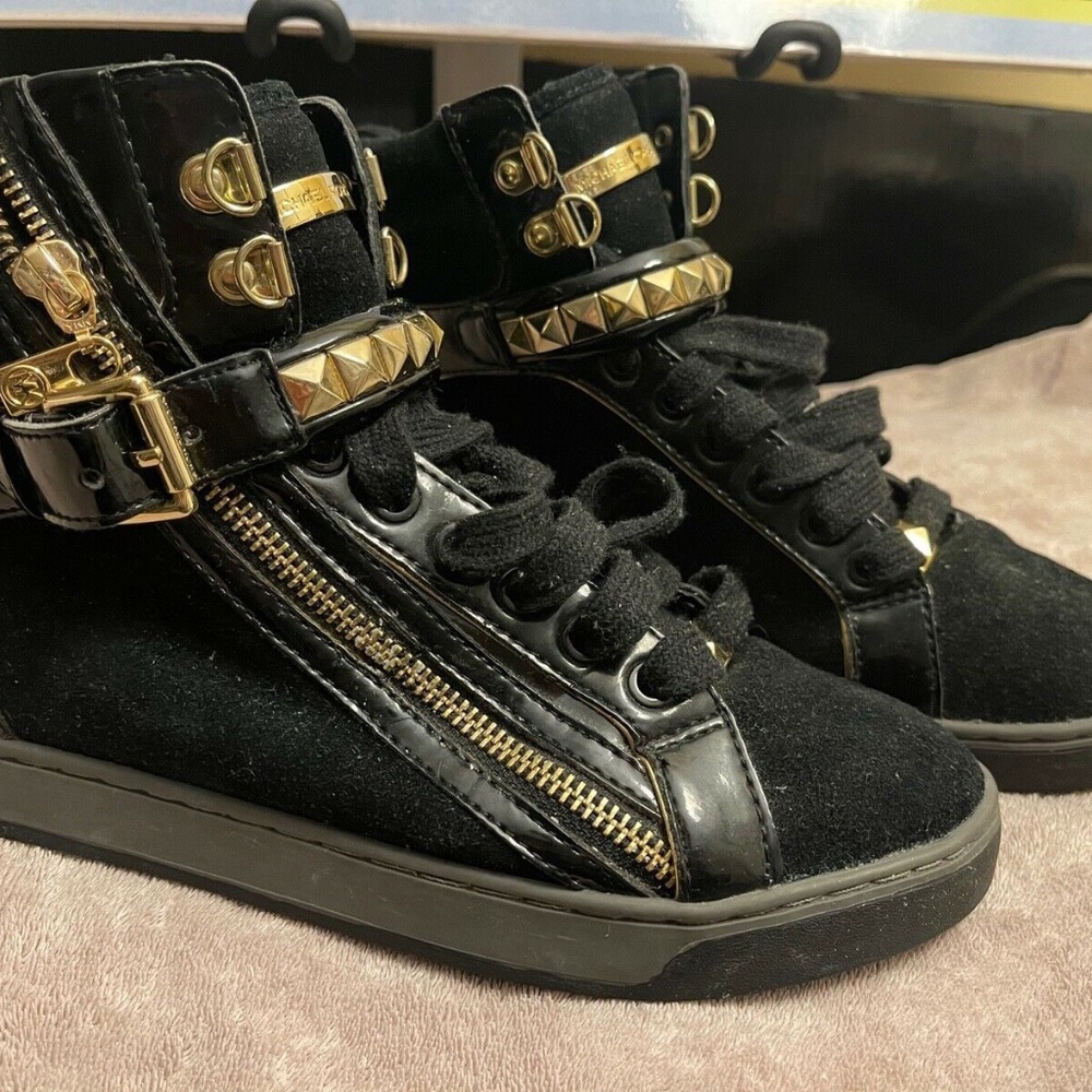 Michael Kors High Top Sneakers - Black & Gold Stud